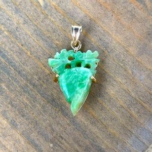 14k Gold Hand Carved Jade Pendant